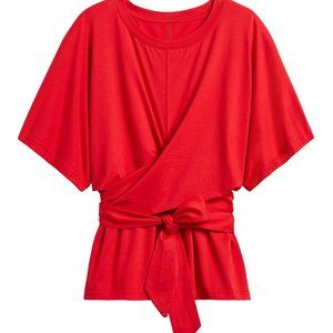 Banana Republic SUPIMA Cotton Wrap Top in Vamp Red Small NWT